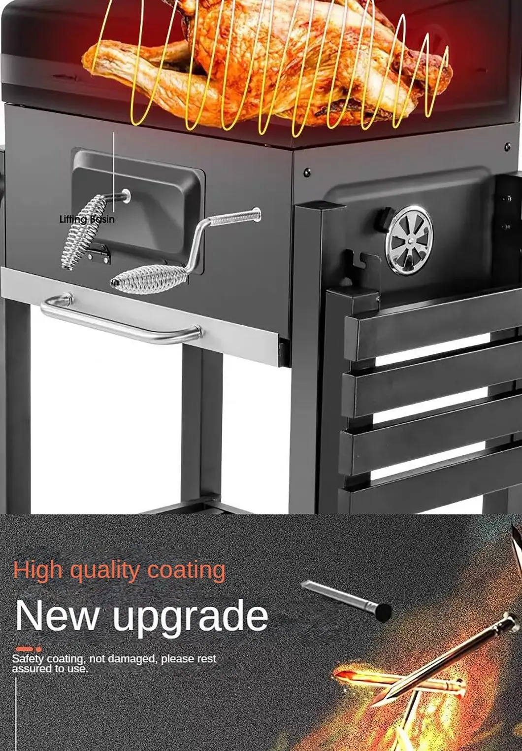 New Oil Drum Barrel Outdoor Charcoal Barbeque BBQ Grills Backyard Party Barbecue Smoker with Rotisserie Roast Chicken Rack