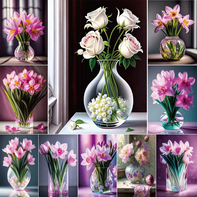 宝石画・貴石画】花瓶の花【東商・刻印付き】 宝石画・貴石画】花瓶の