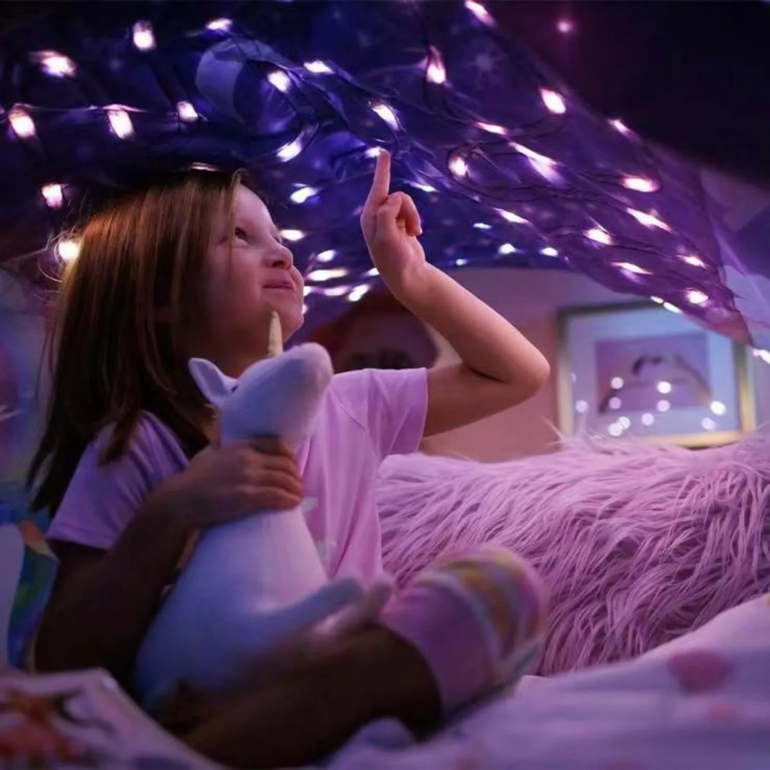 Dream Tent with light show for Kids Bed with Storage Pocket Foldable Kids Tent on Bed Mosquito Net toy tent