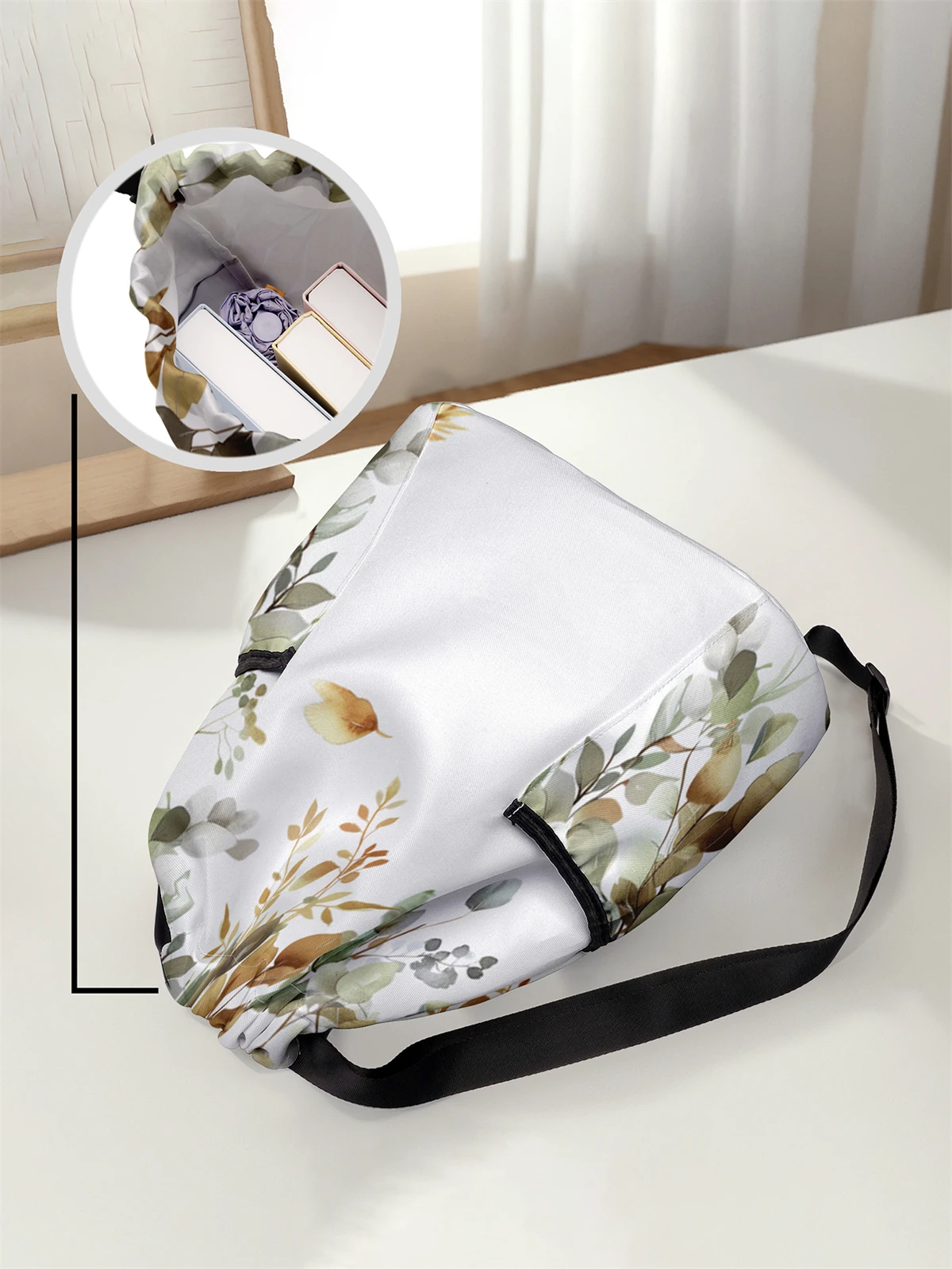 Leaf Pattern Drawstring Backpack - Large Capacity Durable Fitness Bag, Adjustable Shoulder Straps, Sports Beach Backpack