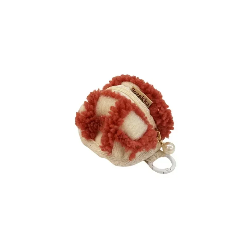 1 Piece Fashion Colorful Waffle Grid Universal Portable Cute Fluff Mini Storage Bag for Small Items