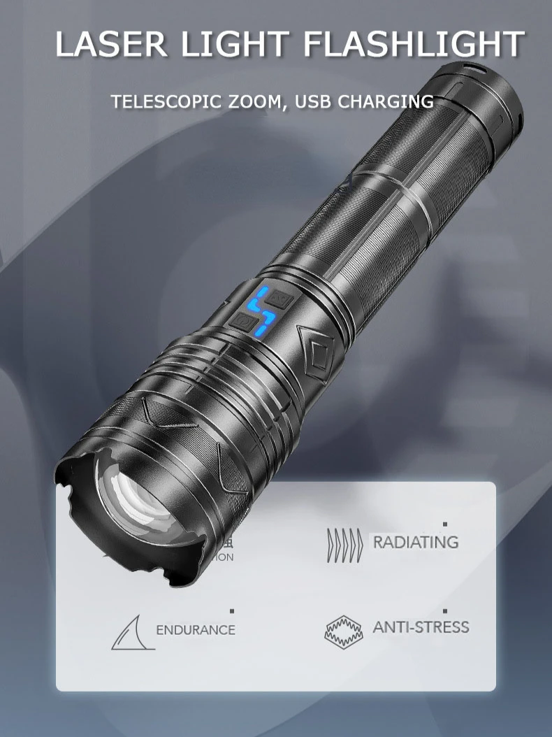 Description Picture 3 of itemPowerful Outdoor Tactical LED Flashlight Super Bright Spotlight Long Range Zoomable Emergency Torch Chargeable Power Display