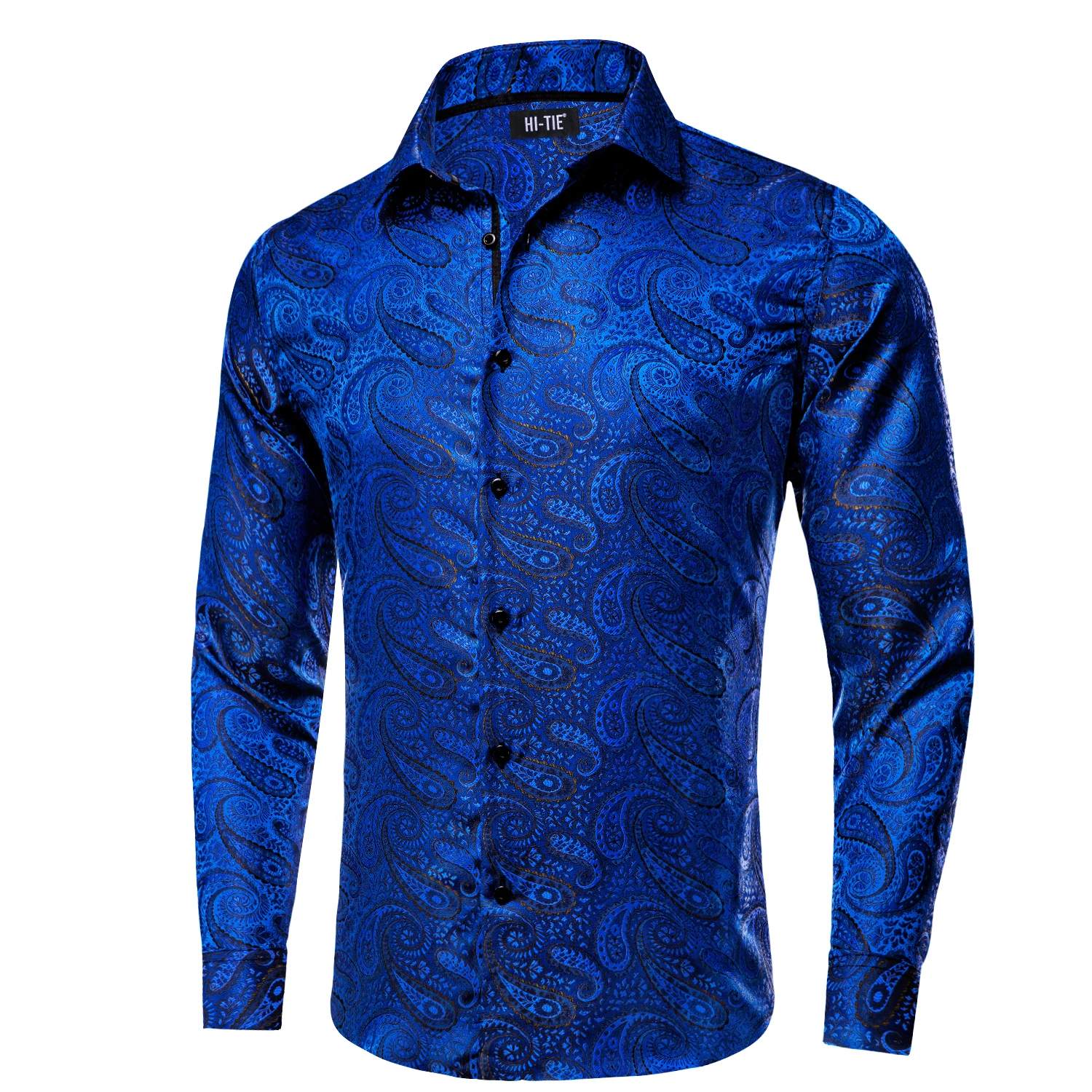 Spring Autumn Brown Mens Silk Shirts Designer Paisley Turndown