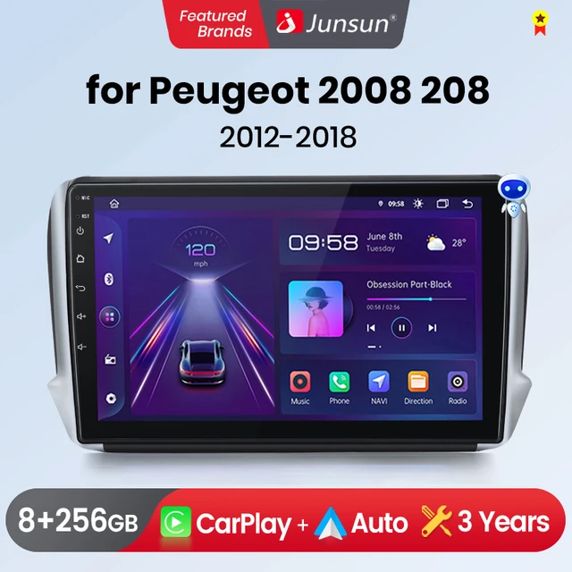 Junsun-Autoradio Android sans fil pour KIT, CarPlay, Auto, Limitation GPS, 2 Din, 2008, 208, 2012, 2018 1
