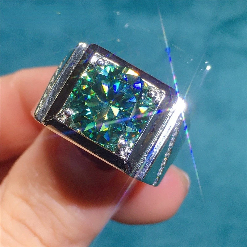 925 Sterling Silver 5 Carati Pass Diamante Tester Taglio Brillante Blu & Amp Verde Moissanite Anello Nuziale Per Gli Uomini