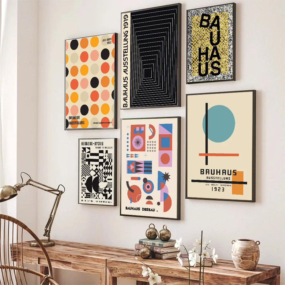 

Abstract Bauhaus Exhibition Poster Self-adhesive Art Poster Retro Kraft Paper Sticker Room Bar Cafe Vintage Decorative Painting