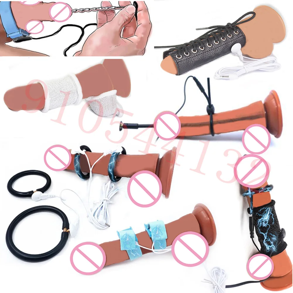Electric Shock Urethral Sound Plug Cock Ring/Testicle Loops Glans Stimulate Penis Therapy Enlargement SM Men Sex Tool Accessorry