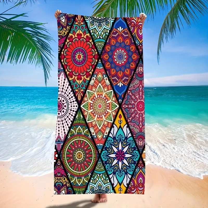 Toalha de praia extra grande de microfibra boho, impressão tropical elegante, super absorvente, secagem rápida, perfeita para piscina exterior