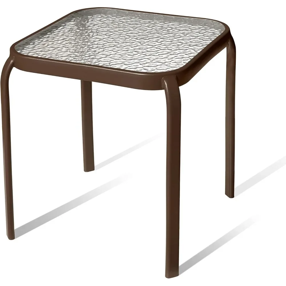 Bronze Metal Outdoor Side Table with Tempered Glass Top &ndash; Elegant Small 16" Square Patio Table &ndash; Durable Weather-Resistant Coffe