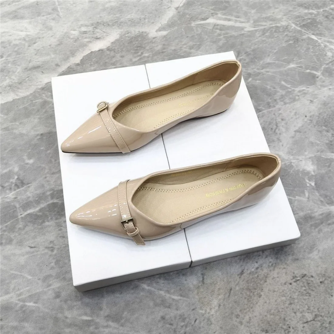 New Summer Women's Dress Shoes Patent Leather Slip on Pointed Toe Sandals Buckle Slingbacks Mid Heels Pumps Sandalias Mujer