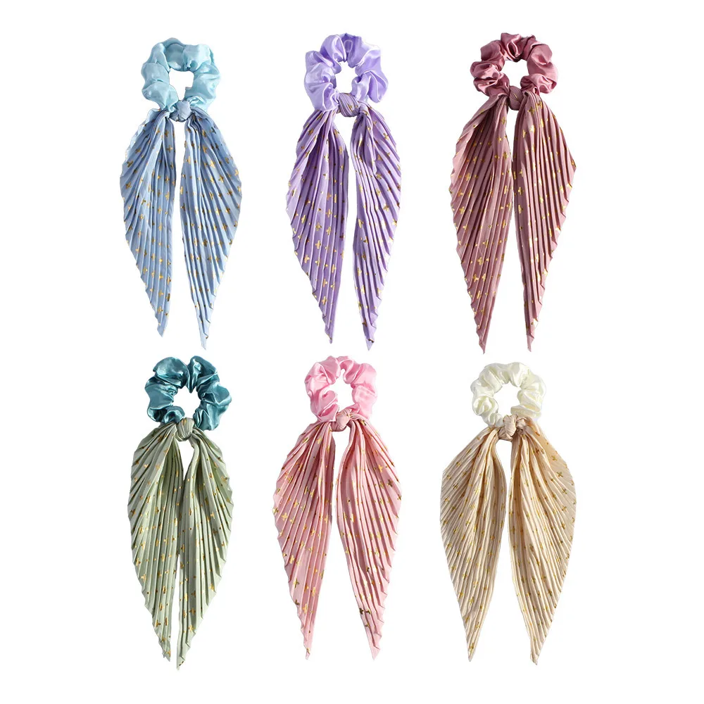 Elegant Handmade Creased Hair Scrunchie with Retro Ribbons - Stylish Hair Accessory