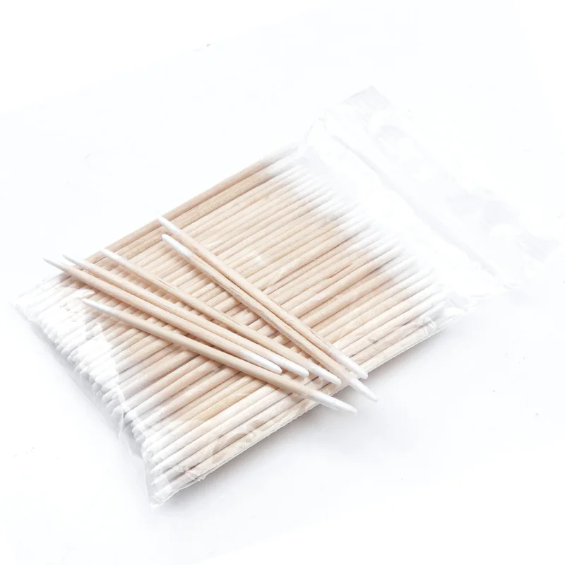 Disposable Double Head Cotton Swab Ear Cleaning Wood Sticks Eyelash Extension Glue Remover Microbrush Makeup Tools 100/300 Pcs