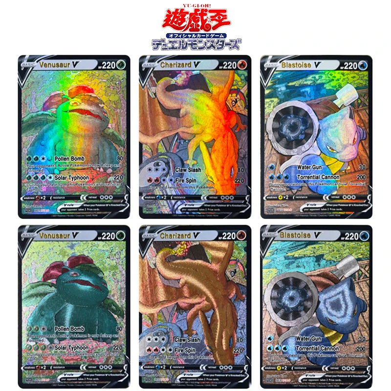 

DIY Yu-Gi-Oh! PTCG 3pcs/set Bronzing Flash card Venusaur Charizard Anime collection card Board game card toys Christmas gift