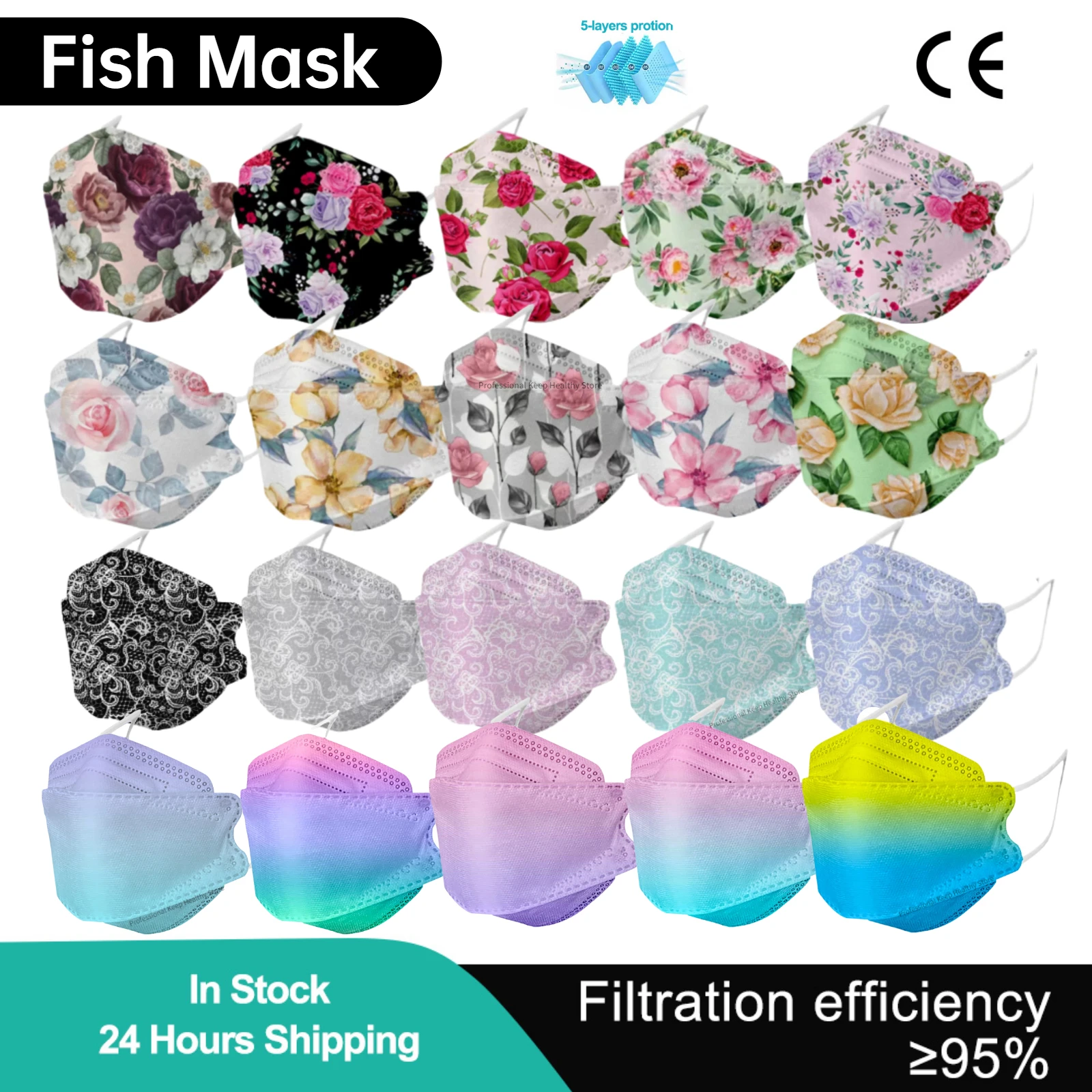 10PCS Fish Mask Women Floral Prints Masque Adult Fashion Diaposable Cubrebocas Tricapa Designer Masks mascarillas fpp2 |