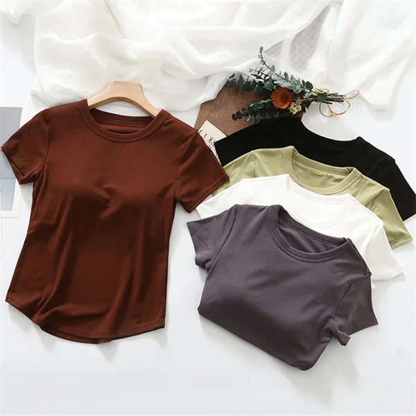 Lässiges unregelmäßiges Schlaf hemd für Frauen Modal Baumwolle Kurzarm Nachtwäsche T-Shirt Sommer BH Pad Lounge tragen einteilige Pyjamas – Detail 7