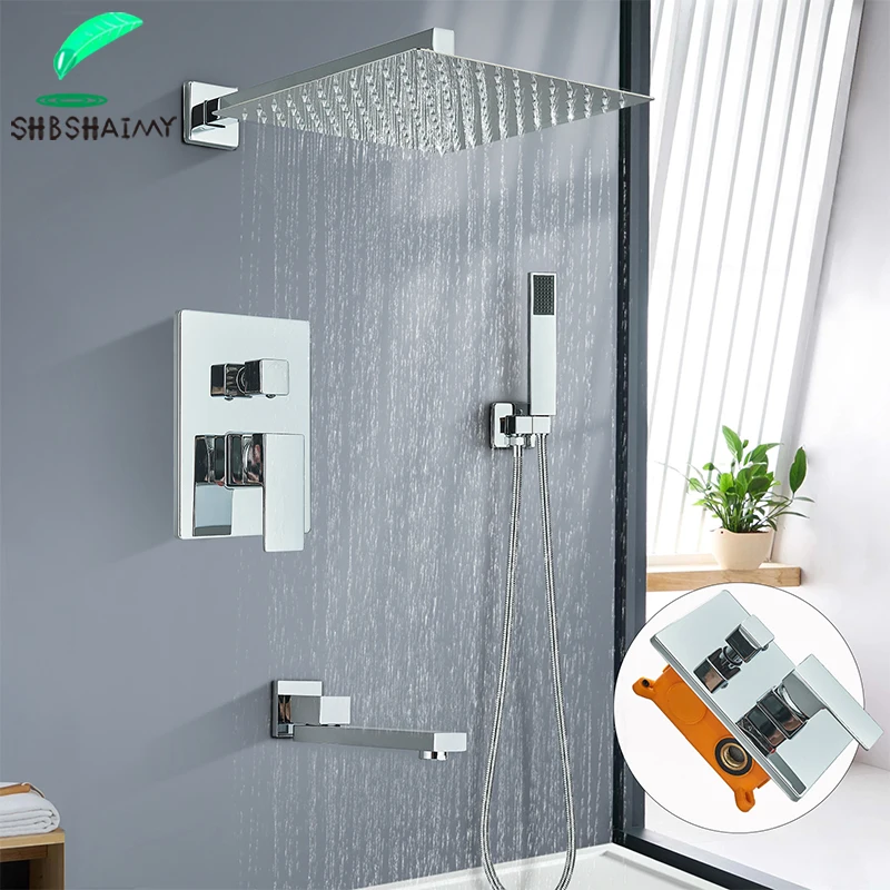 ชุดก๊อกน้ำฝักบัวแบบสายฝนและน้ำตกโครเมี่ยมติดผนังระบบฝักบัวอ่างอาบน้ำผสมก๊อกน้ำชุดคอมโบ 1