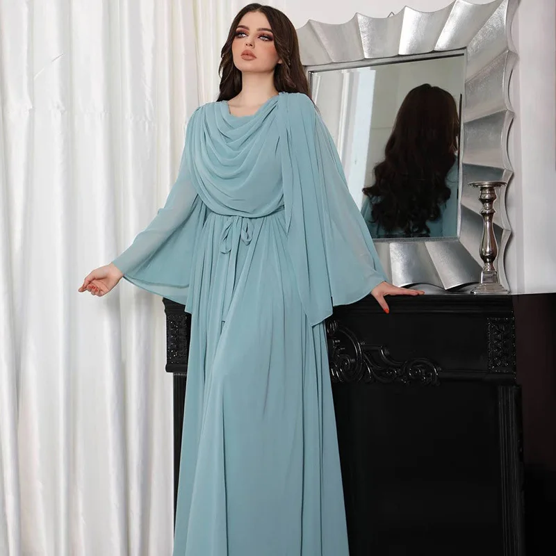 

Women Dress Ramadan Gurban Patchwork Chiffon Round Neck Flared Sleep Dress Elephant For Ceremony Long Abaya Robe Clothing