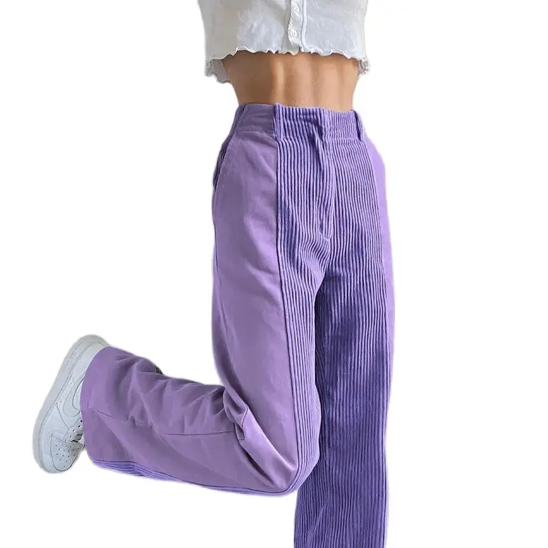 Women's Pants High-Waist Gradient Solid Trousers Wide Leg Corduroy Long Pocket Casual Bottoms Female Pants Sweatpants Women Lady