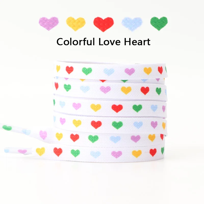 Heart Love Flat Shoelaces with Daisies and Sakura Design
