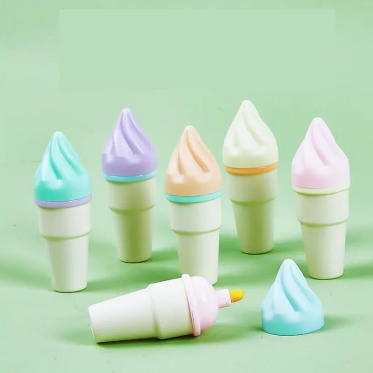 

10 bag/lot Creative Cone ice cream 6 Colors Highlighter Mini Drawing Marker Pens Promotional Gift Office School Supply wholesale