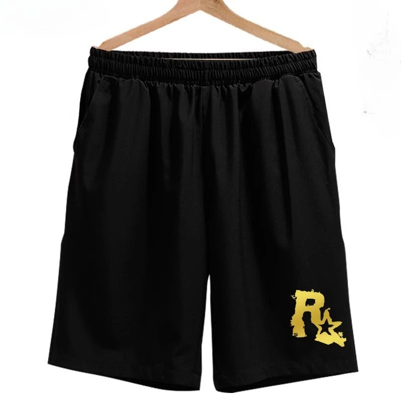 Men’s summer shorts inspired by Grand Theft style, featuring breathable, quick-dry fabric and bold graphic design 01