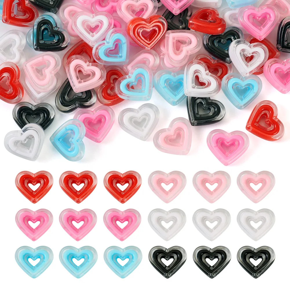 

60/200Pcs Acrylic Hollow Love Heart Beads Loose Spacer Bead for Couple Jewelry Making DIY Bracelet Necklace Earrings Accessories