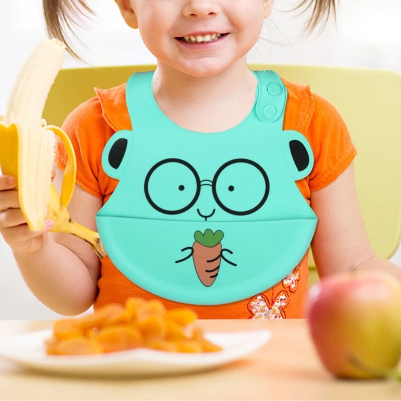 

Baby Feeding Bib Toddler Cartoon Silicone Bib Infant 0-36M Feeding Eating Bib with Adjustable Neckline Tug Proof Bibs