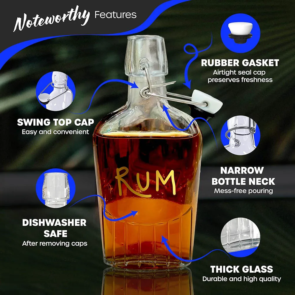 8.5Oz Glass Flask for Liquor Flip Top Glass Bottle Set For Vanilla Extract Bottles,Mini Liquor Swing Top Bottles,Syrup Bottles