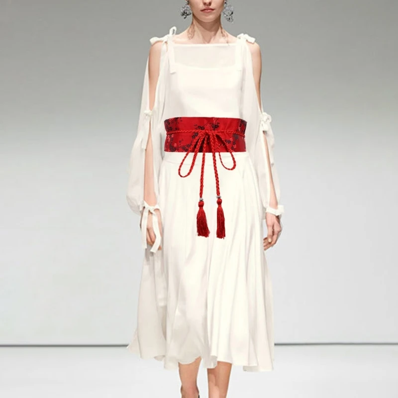 Japanischen Stil Kleidung Kimono Breiten Gürtel Frauen Schärpe Krawatte Streetwear Hanfu Gürtel Chinesische Gestickte Blume Quaste Verband Gürtel – Detail 8