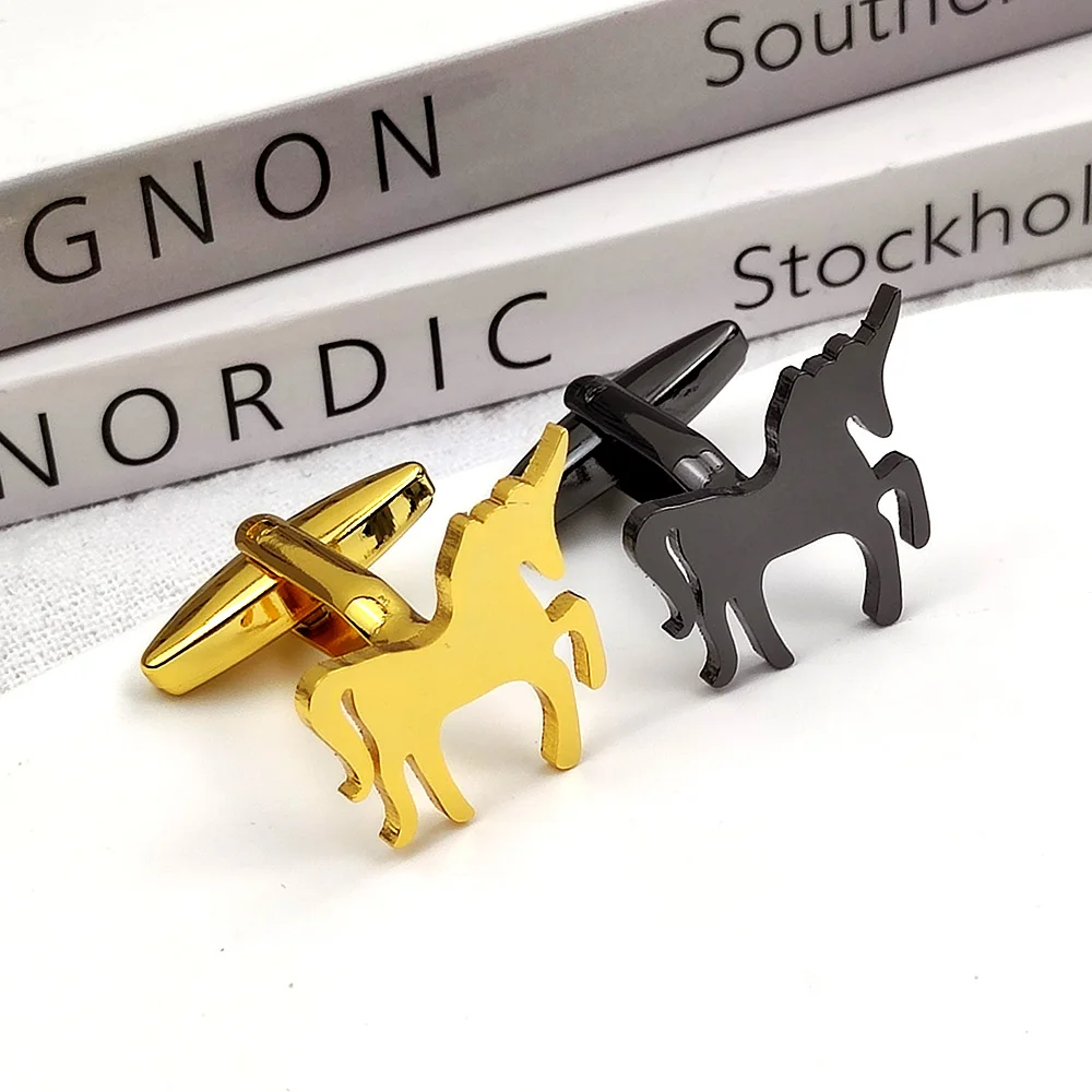 

Personality Stainless Steel Suit Sleeve Cufflinks Mens Unicorn Shape French Shirt Cufflink Gold Jewelry Exquisite Gift Wholesale