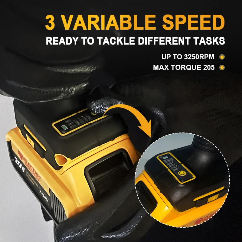 Electric Goddess DCF850 205N.m Cordless Impact Driver Tool Brushless Impact Drill Tool For 20V Dewalt Battery 6
