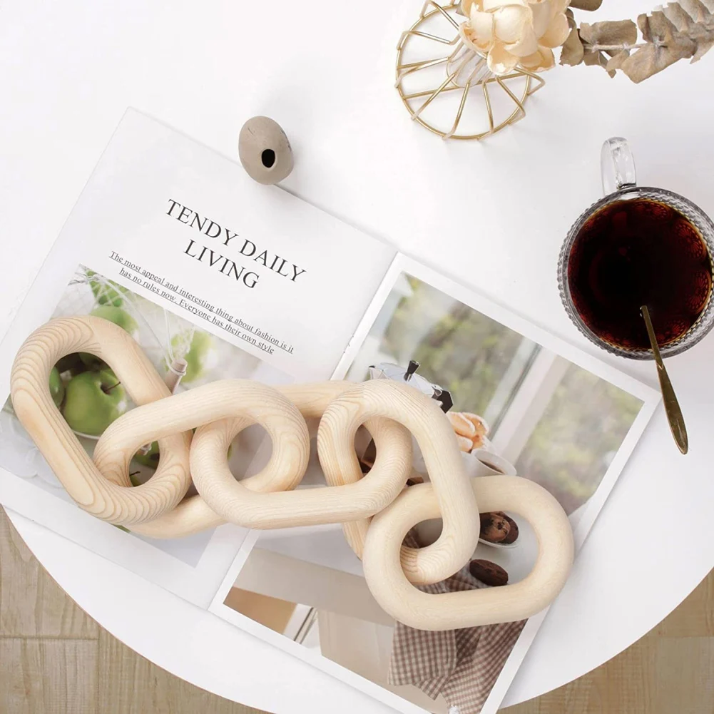 Wooden Chain Decoration Natural Wood Chain Link Decoration Hand Carved Decorative Wood Chain Farmhouse Ornaments Boho Living Room Bedroom Decoration