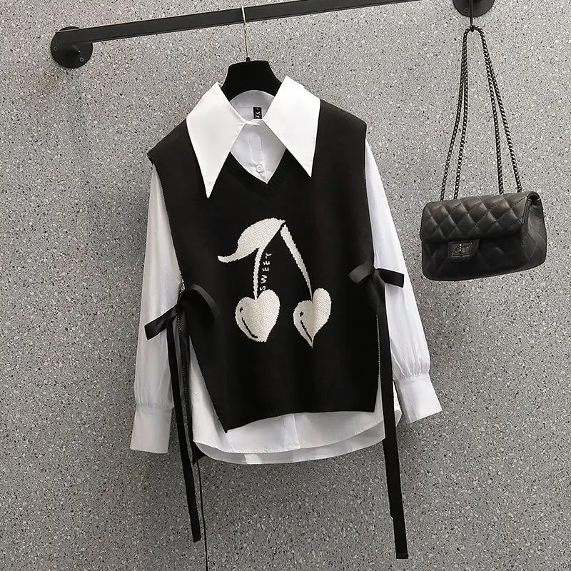Autumn New White Chiffon Shirt Blouse Knitted Tank Top Small Leggings Three Piece Elegant Women\'s Pants Set Casual Tracksuits