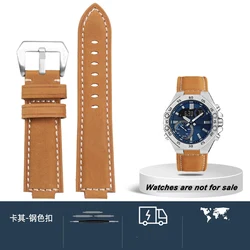 Vintage Frosted Crazy Horse Leather Watchband - Cowhide Strap with Convex Mouth Design (12/14/16mm) - 24mm convex 14mm (Khaki--silver)