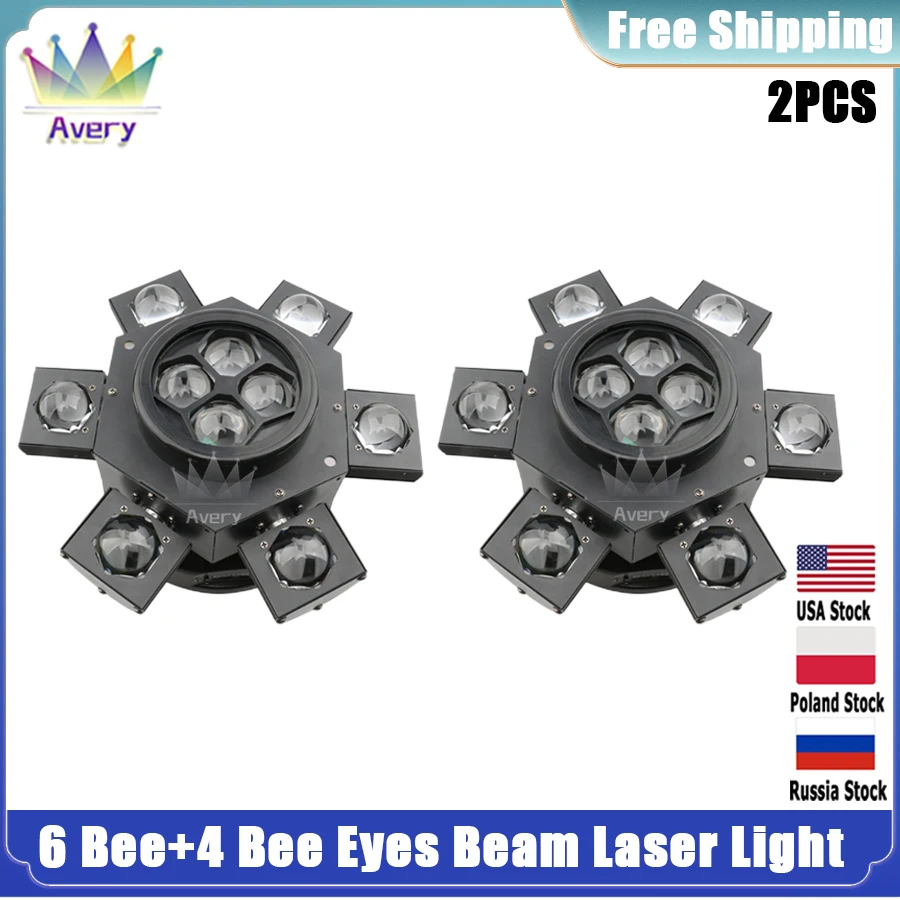0 Tax 2Pcs 10 Bee Eyes 6 Arms Led Beam Moving Head Rotazione Illimitata Red Green Laser Remote Control 10W Rgbw 4 In 1 Led Dj Light