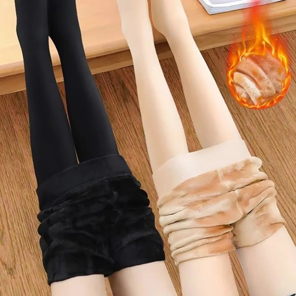 Elastic Fleece Lined Leggings Solid Color Thickened Winter Velvet Leggings High Waist Keep Warm Thermal Leggings Autumn Winter