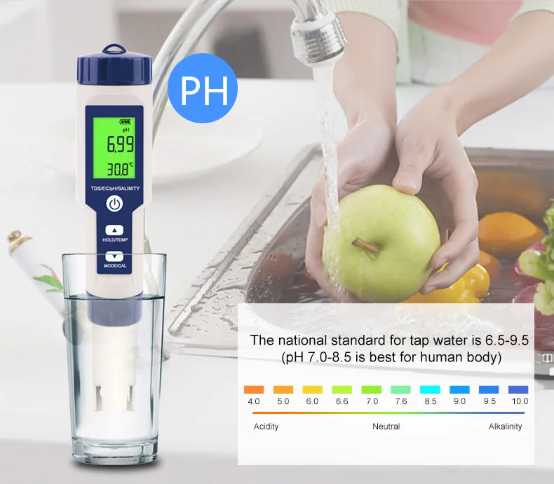 NOYAFA EZ-9909 5 in 1 TDS/EC/PH/Salinity/Temperature Meter Digital Water Quality