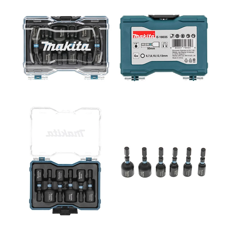 Makita E-18035 Black Impact Magnetic Socket 6X 1/4" Hexagonal Shank Hex Nut Length 50MM 6-13MM Screwdriver Adapter 3