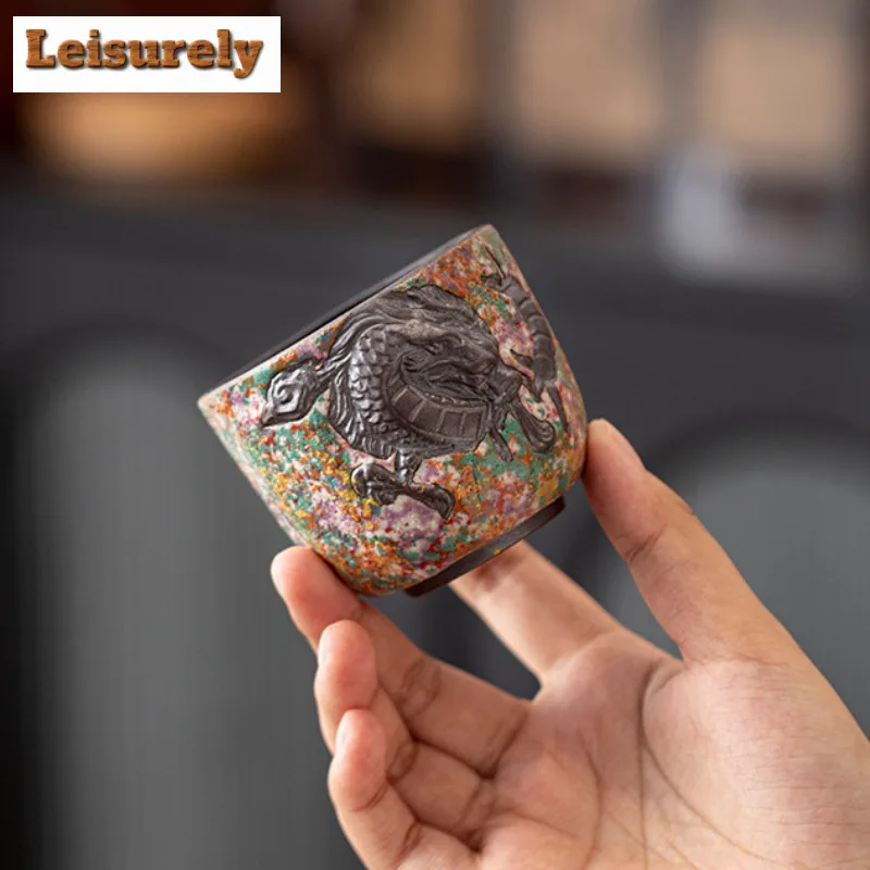 150ml Rock Painting Time Dragon And Phoenix Teacup Traditional Tea Bowl Water Jug Tea-tasting Fragrance Cup Chazhan Master Cups