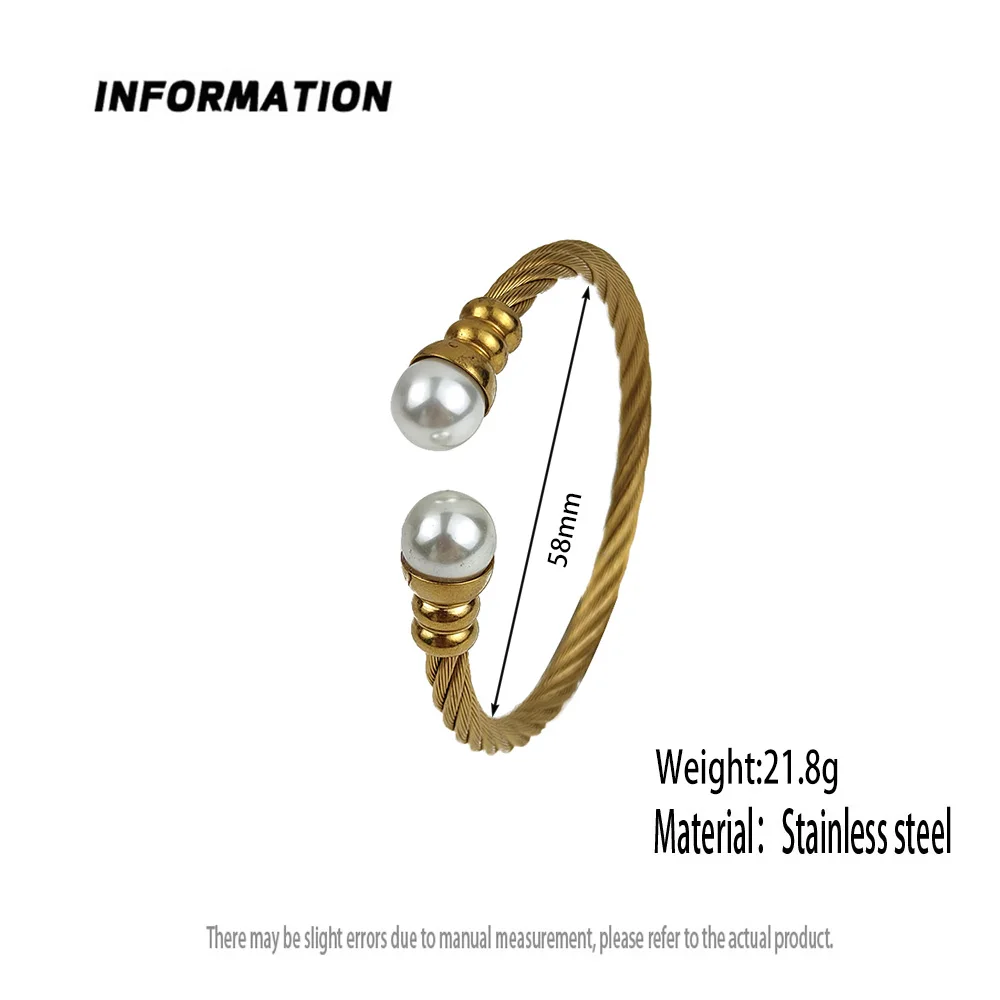 New double pearl stainless steel bracelet, twisted steel wire design, versatile jewelry, birthday gift 6