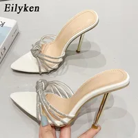 Eilyken Sexy High Heels Slipper Women Summer Fashion CRYSTAL Narrow Band Pointed Toe Slides Stripper Party Sandal Mule Shoes - Image 3