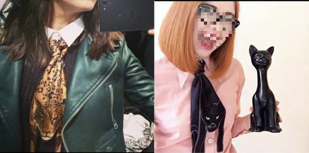 120CMx10CM Hot Scarves Three-dimensional Animal Silk Scarf Tiger Cat Dog Parent-child Scarf Unique Design Collocation Bag G