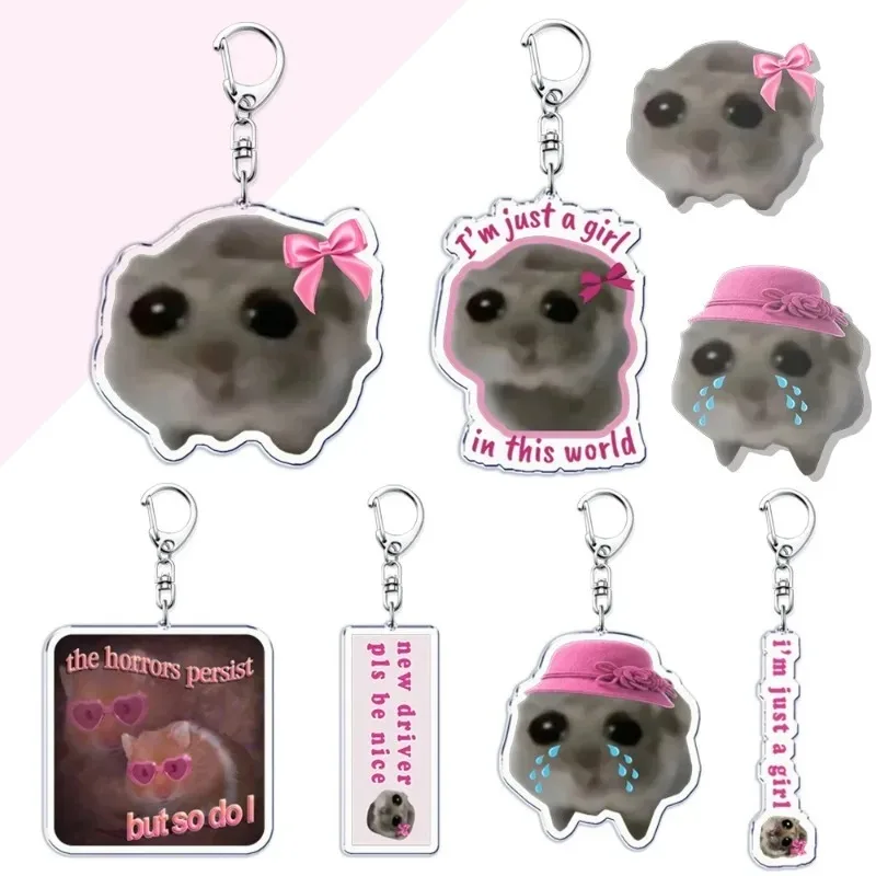 

Fun Meme Im Just A Girl Sad Hamster Key Chain Keychains Ring for Accessories Bag Funny Pendant Keyring Jewelry Fans Gifts