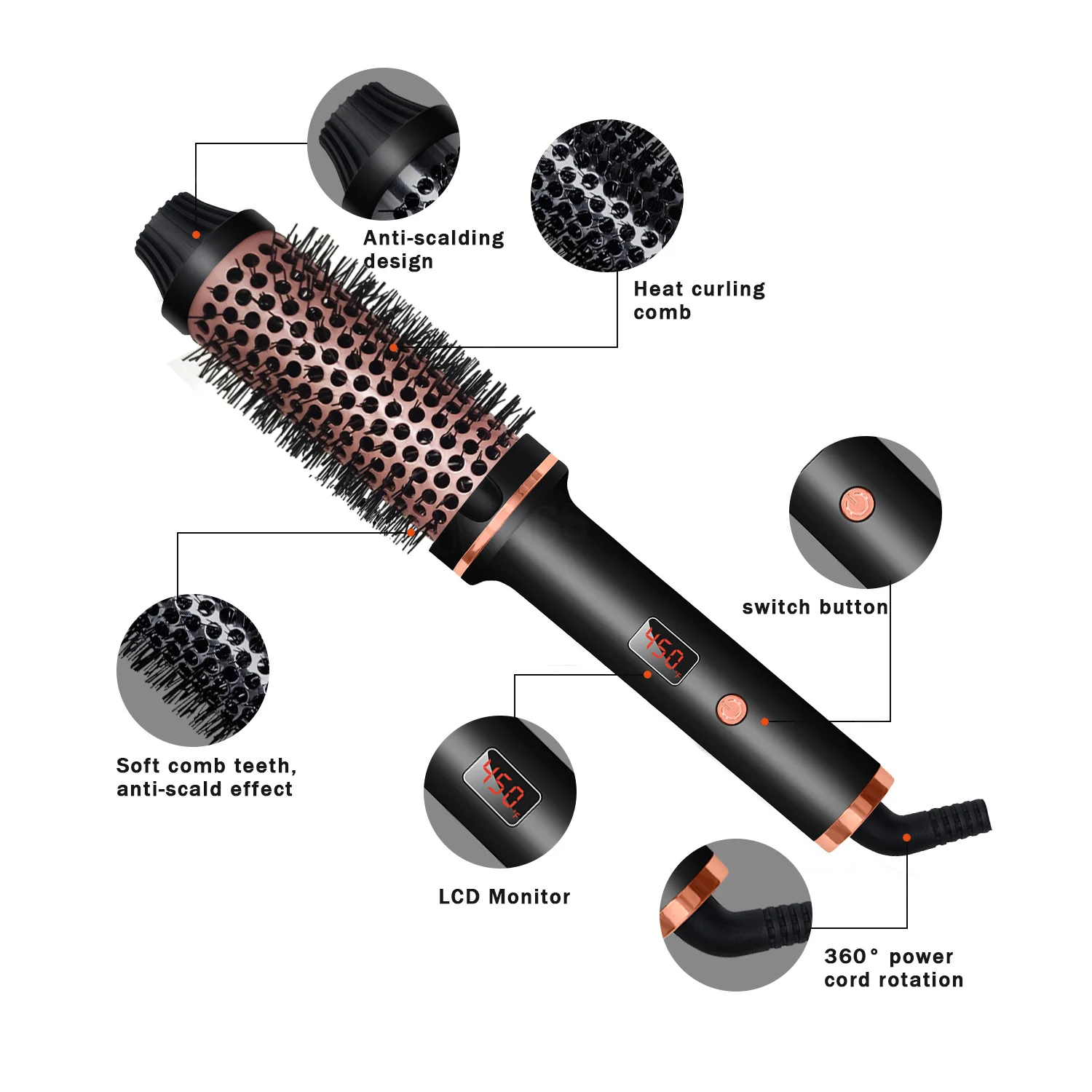 450F Thermal Brush Hot Comb Heated Hair Brush Hair Curler and Straightening with Negative Iron For Women Gift