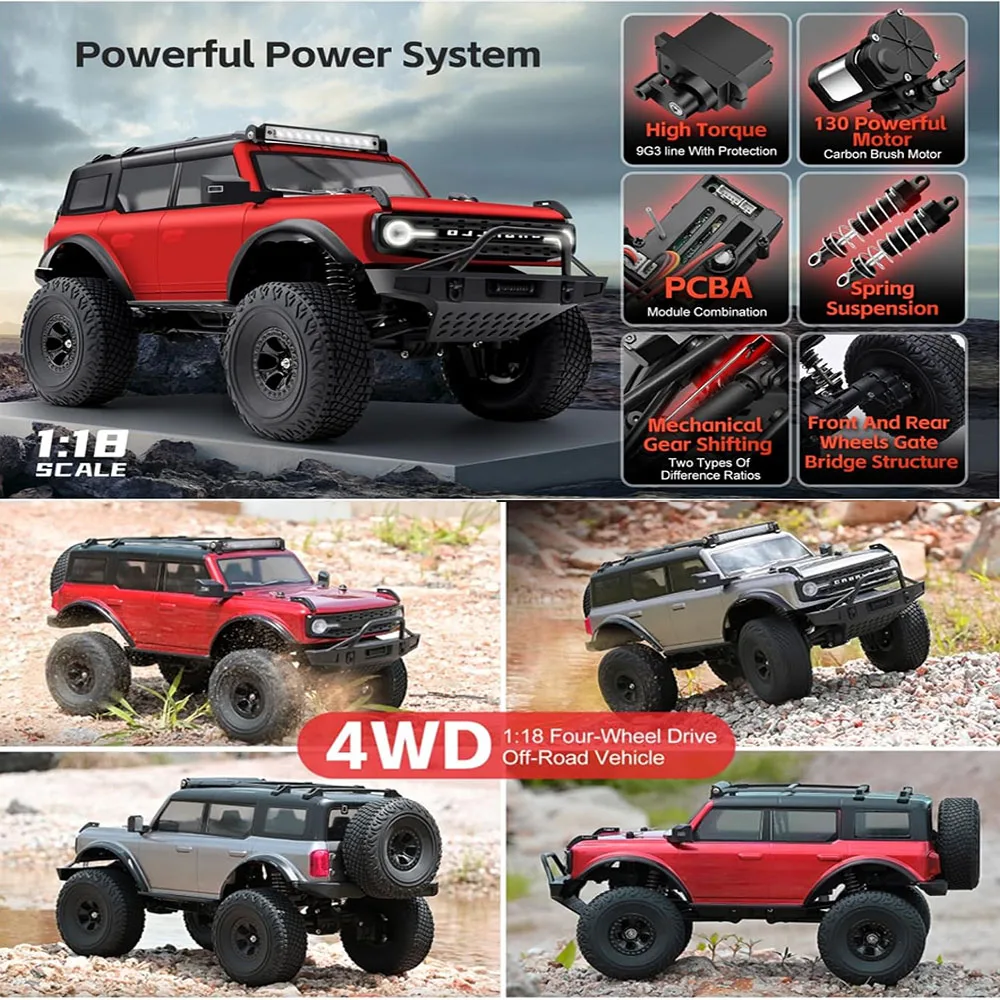 Crawler RC 4x4 1:18 Électrique - Voiture Tout-Terrain Radiocommandée