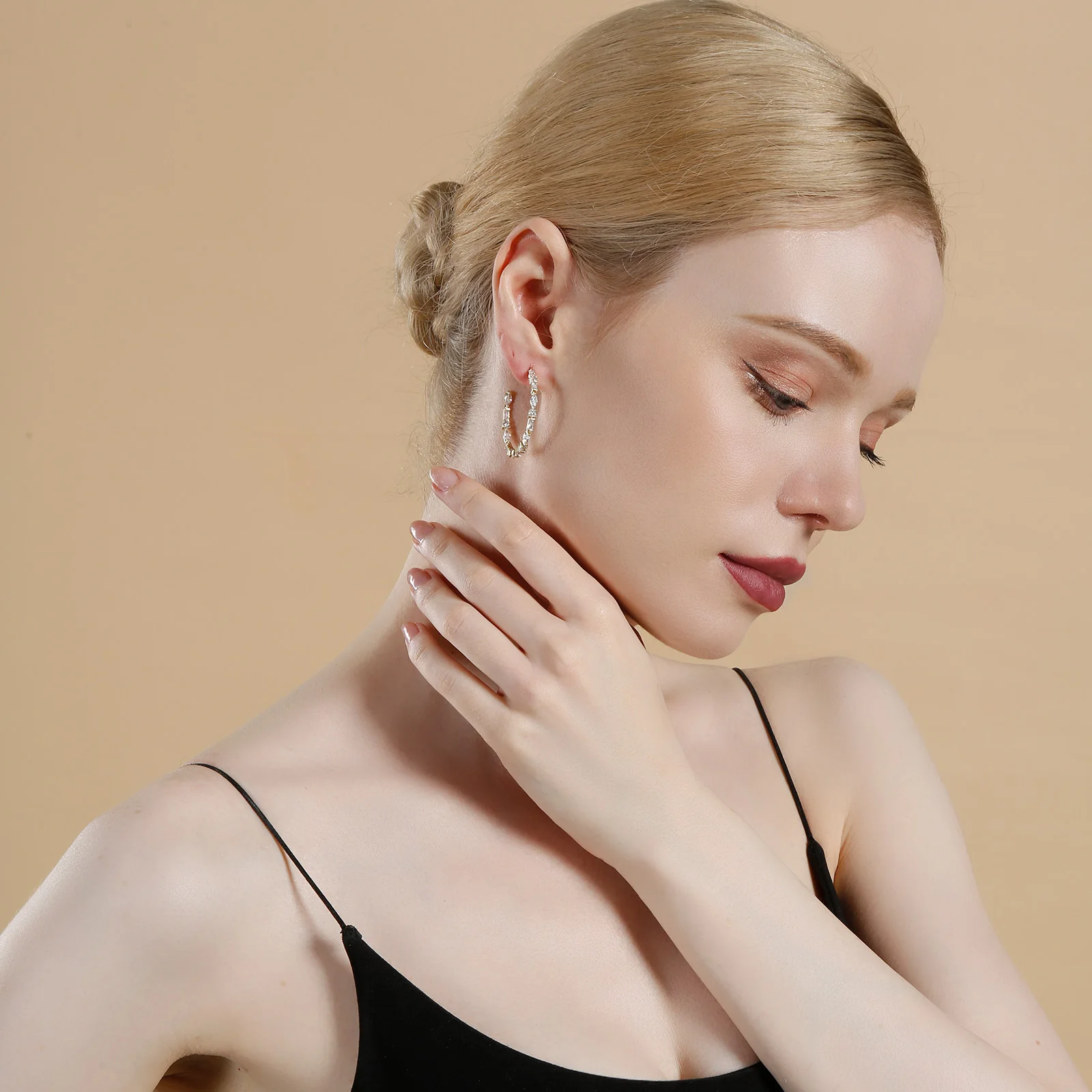 Mabarri Gold Plated Big Multi Stone Hoops Earrings for Women Girls14k Gold Luxury Jewelry Holiday Birthday Christmas Party Gift