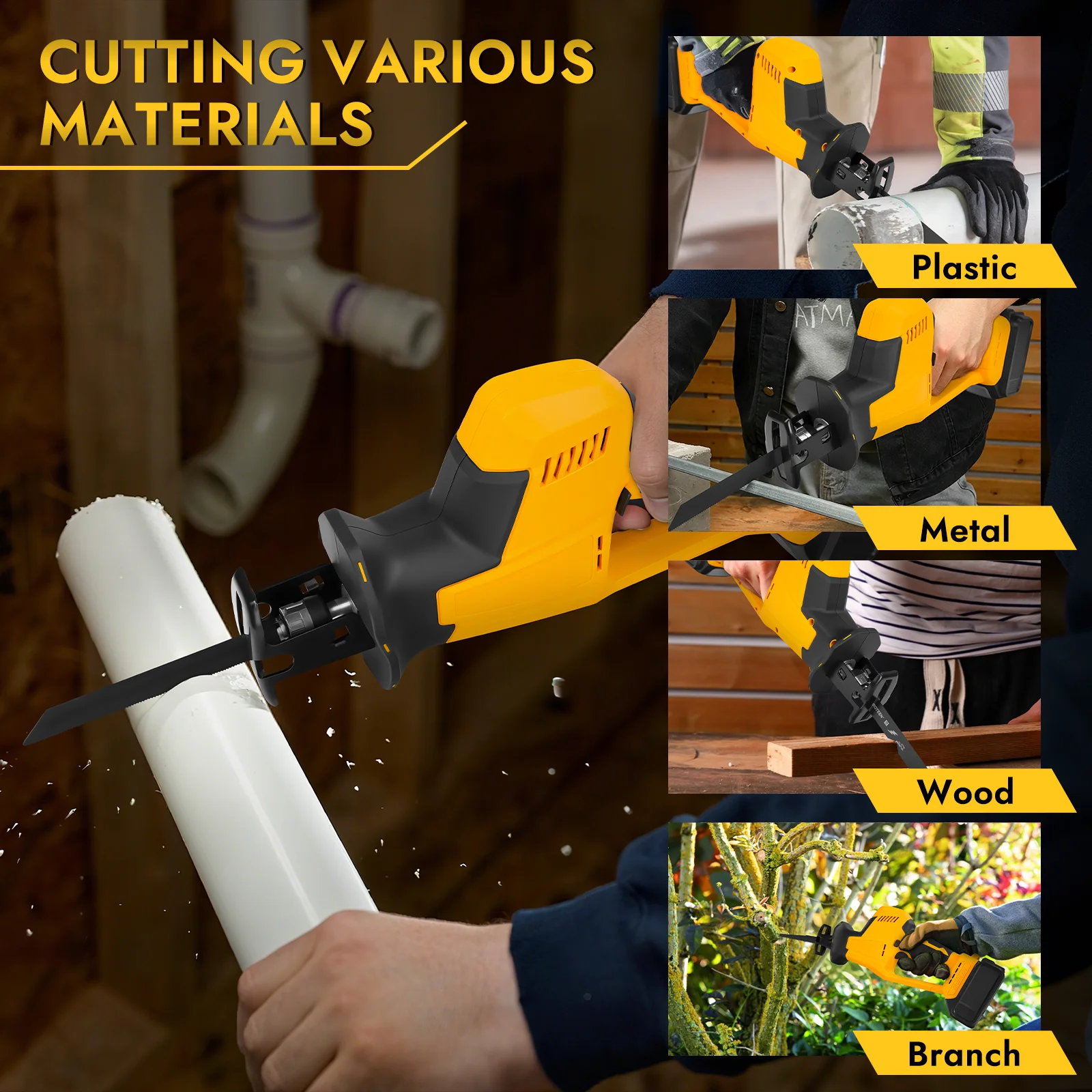 Brushless Electric Reciprocating Saw 3100SPM Cordless Saber Saw Wood Metal Pipe