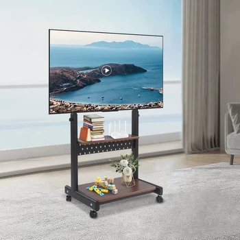 Mobile TV Stand Height Adjustable TV Stand w/ Wheels Double Tray for Audio-Visual Devices Rolling TV Stand  for a 43-86-inch TV.