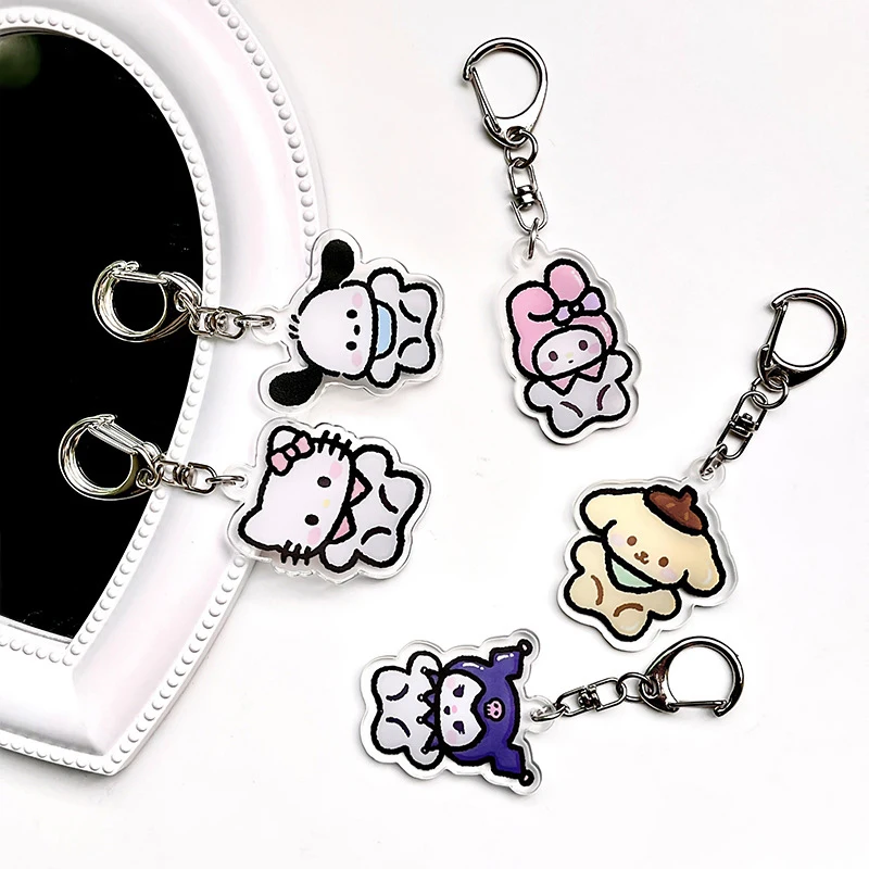 

Мультяшные милые подвесные украшения Sanrio, брелок для ключей с персонажами из мультфильмов, персонажами из мультфильмов, ходовой мелодии, Хелло Китти, девочкам, с сердечками, акриловые подвески, подарки для пар