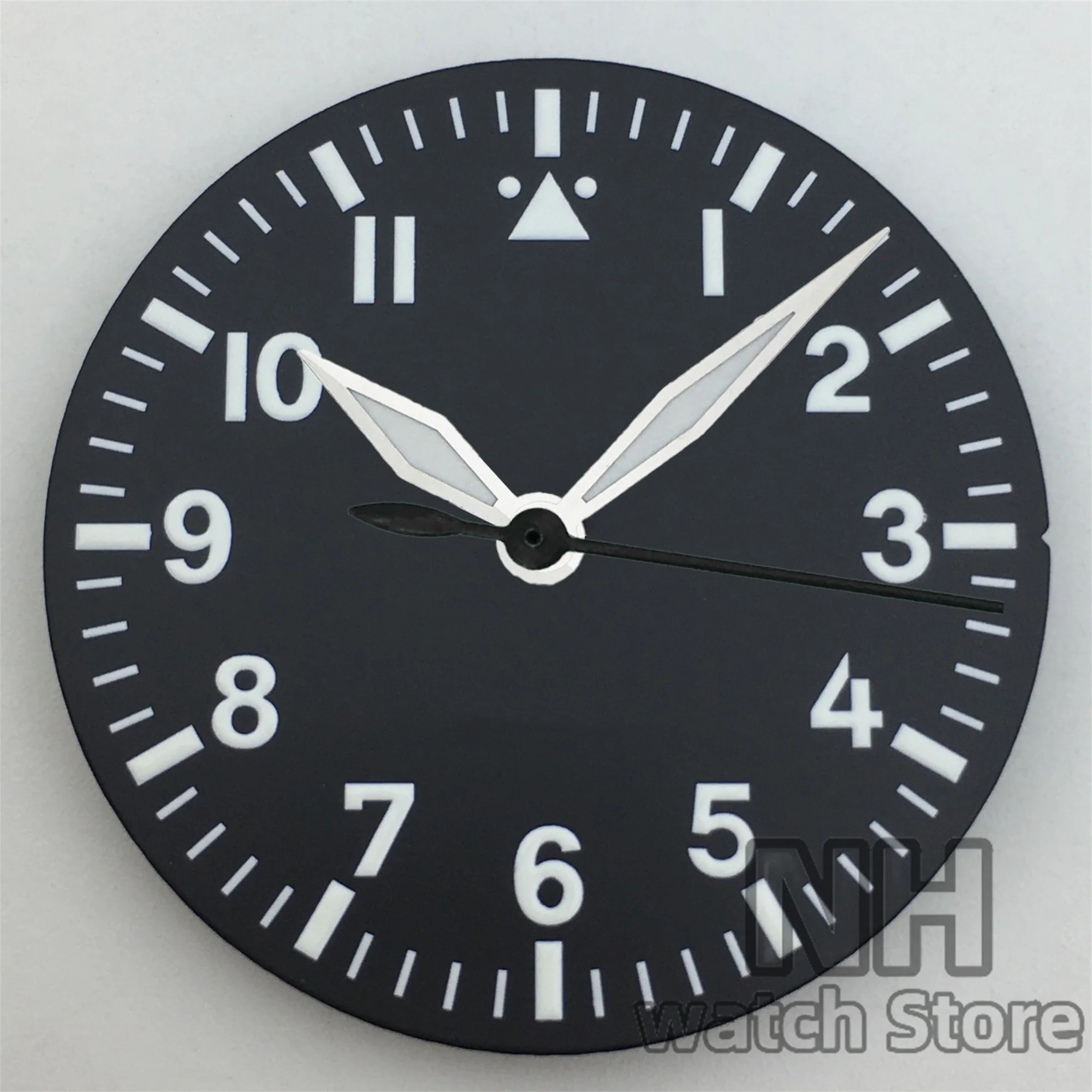 Pilot Style Watch Dial with Luminous Black, Green, and White Accents